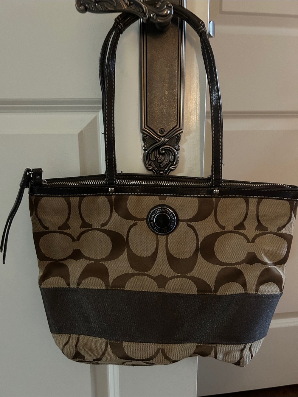 Vintage Coach Signature Canvas Tote in Brown and Tan